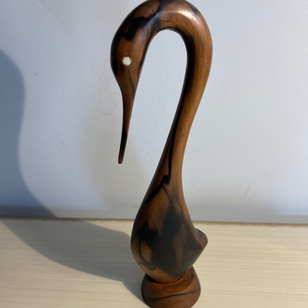 Vintage Hand Carved Tall Kamagong Wooden Swan- Philippines